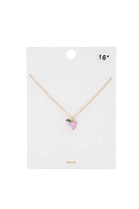 Heart Leaf Charm Stone Necklace - Pink