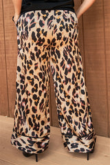 Taupe Combo Leopard Print High-Waisted Plus Women's Pants