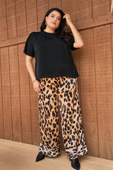 Taupe Combo Leopard Print High-Waisted Plus Women's Pants