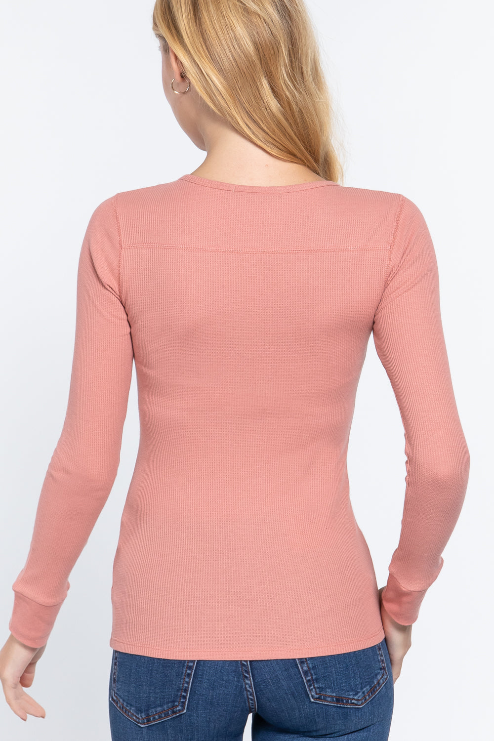 Long Sleeve V-neck Placket Women's Thermal Top