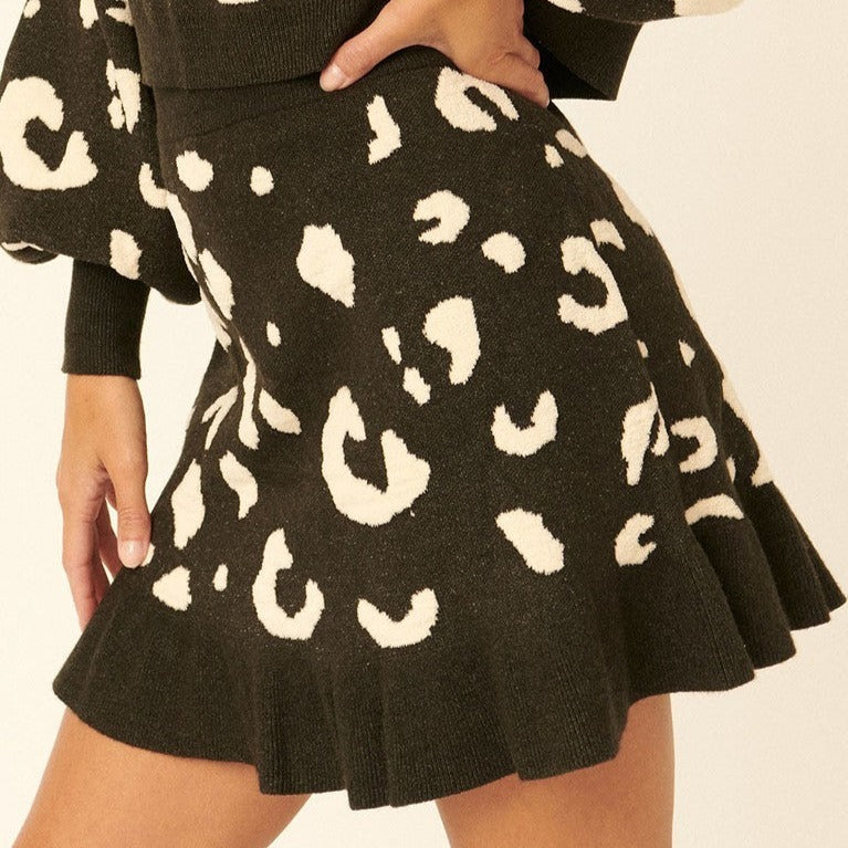 Leopard-print Knit Stylish Women's Mini Skirt