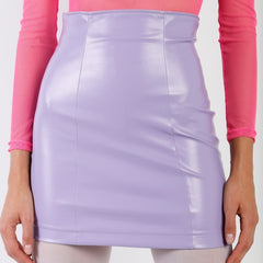 Lavender Faux Leather High Waist Women's Mini Skirt
