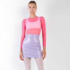 Lavender Faux Leather High Waist Women's Mini Skirt
