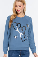 Sequins French Round Neck Terry Pullover Women's Top