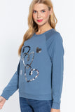 Sequins French Round Neck Terry Pullover Women's Top