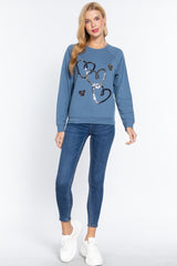 Sequins French Round Neck Terry Pullover Women's Top
