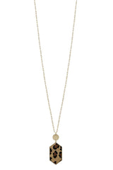 Long Hexagon Leopard Pendant Necklace
