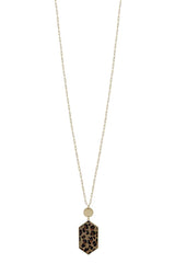 Long Hexagon Leopard Pendant Necklace