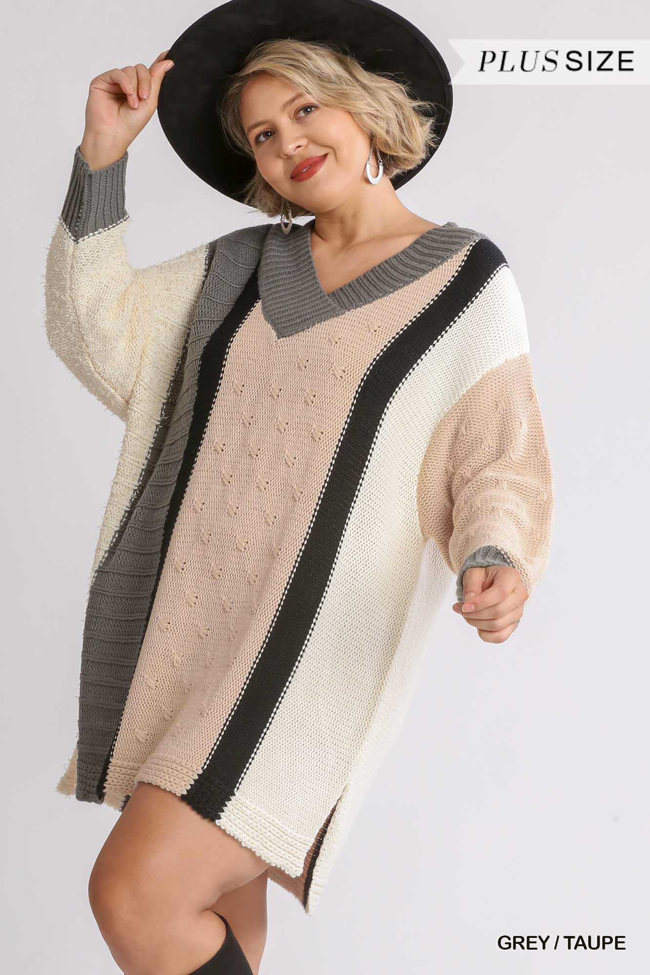 Multicolor Boucla V-neck Oversized Women's Sweater Dress