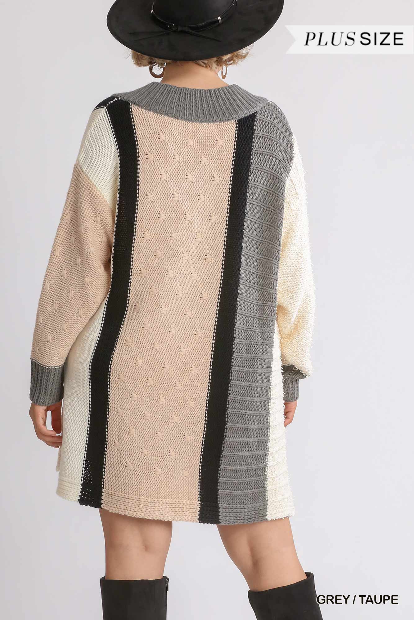 Multicolor Boucla V-neck Oversized Women's Sweater Dress