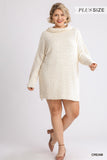 High Cowl Neck Long Sleeve Women's Sweater Dress