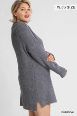 High Cowl Neck Long Sleeve Women's Sweater Dress