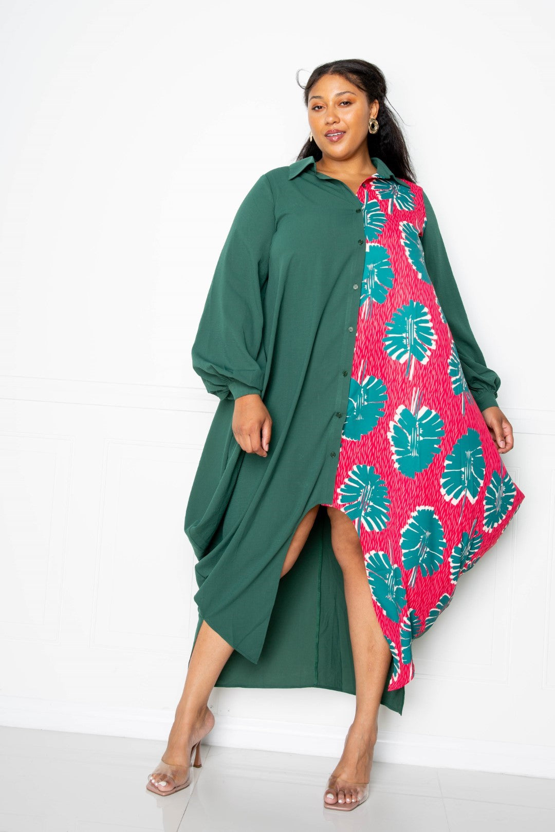 Print Drapey Shirt Maxi Women's Dress