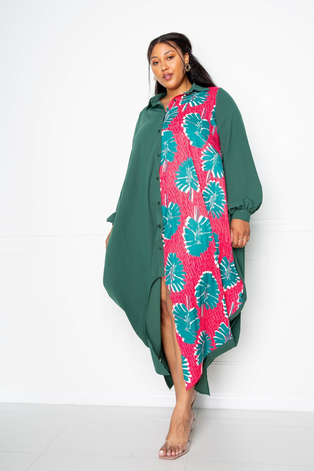 Print Drapey Shirt Maxi Women's Dress