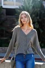 Moss Long Sleeve Knit Button-front Combo Women's Cardigan