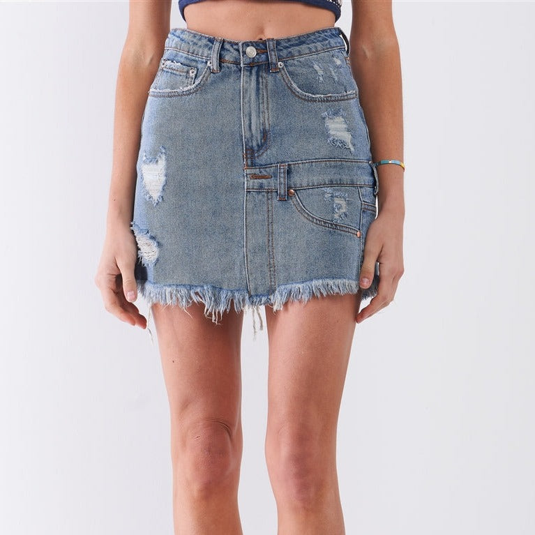 Denim Asymmetrical Trim Hem Women's Mini Skirt