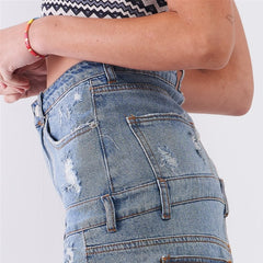 Denim Asymmetrical Trim Hem Women's Mini Skirt