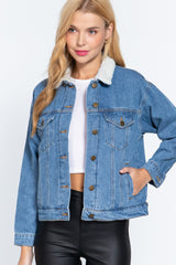 Dark Blue Oversized Denim Long Sleeve Women's Jacket