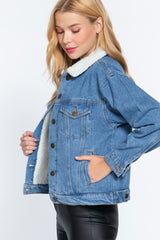 Dark Blue Oversized Denim Long Sleeve Women's Jacket