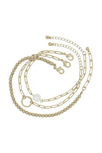Gold Metal Chain Pearl Bracelet 3 Pc Set