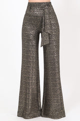 Shiny Paillette Women's Pants with Adjustable Buckle Belt