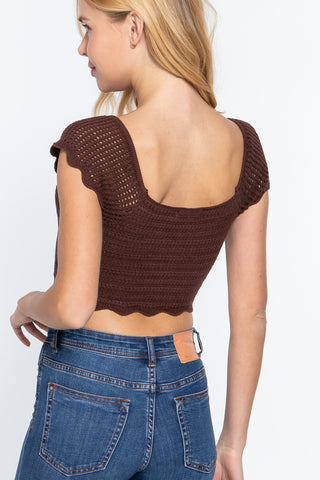 Short Sleeve V-neck Sweater Knit Crop Top