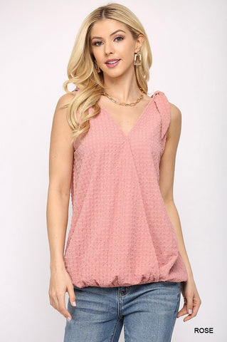 Solid Textured Sleeveless Surplice Top