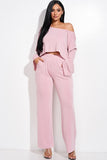 Solid French Terry Long Slouchy Long Sleeve Top And Pants With Pockets Two Piece Set