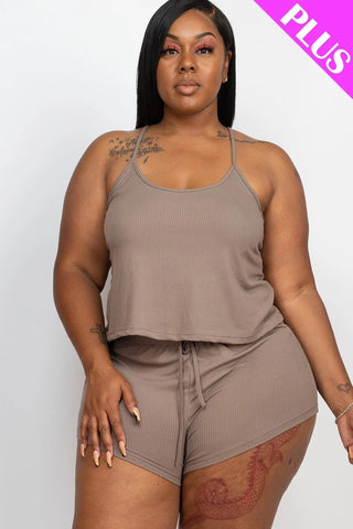 Plus Ribbed Strappy Top & Shorts Set