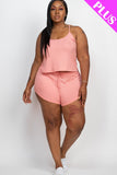 Plus Ribbed Strappy Top & Shorts Set