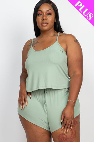 Plus Ribbed Strappy Top & Shorts Set