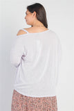 Plus Lavender Ribbed Cold Shoulder Hem Draped Detail Top