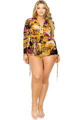 Plus Gold & Floral Pattern Print Belted Romer