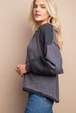 Waffle Knit And Fleece Contrast Henley Top With Button Front