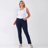 Dark Blue Denim Mid-rise Plus Size Women's Skinny Jeans
