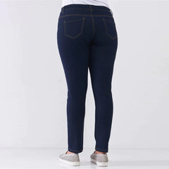 Dark Blue Denim Mid-rise Plus Size Women's Skinny Jeans