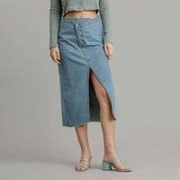 Denim Asymmetrical Waist And Front Split Women's Skirt