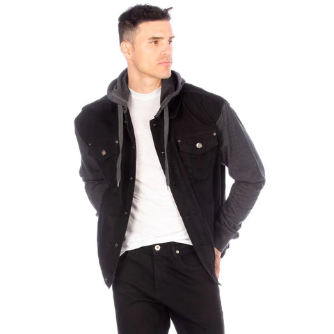 Denim Jacket With Hood   Black