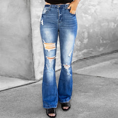 Distressed Flare Leg Jeans with Pockets
