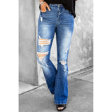 Distressed Flare Leg Jeans with Pockets