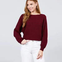 Dolman Sleeve Boat Neck Sweater - Burgundy
