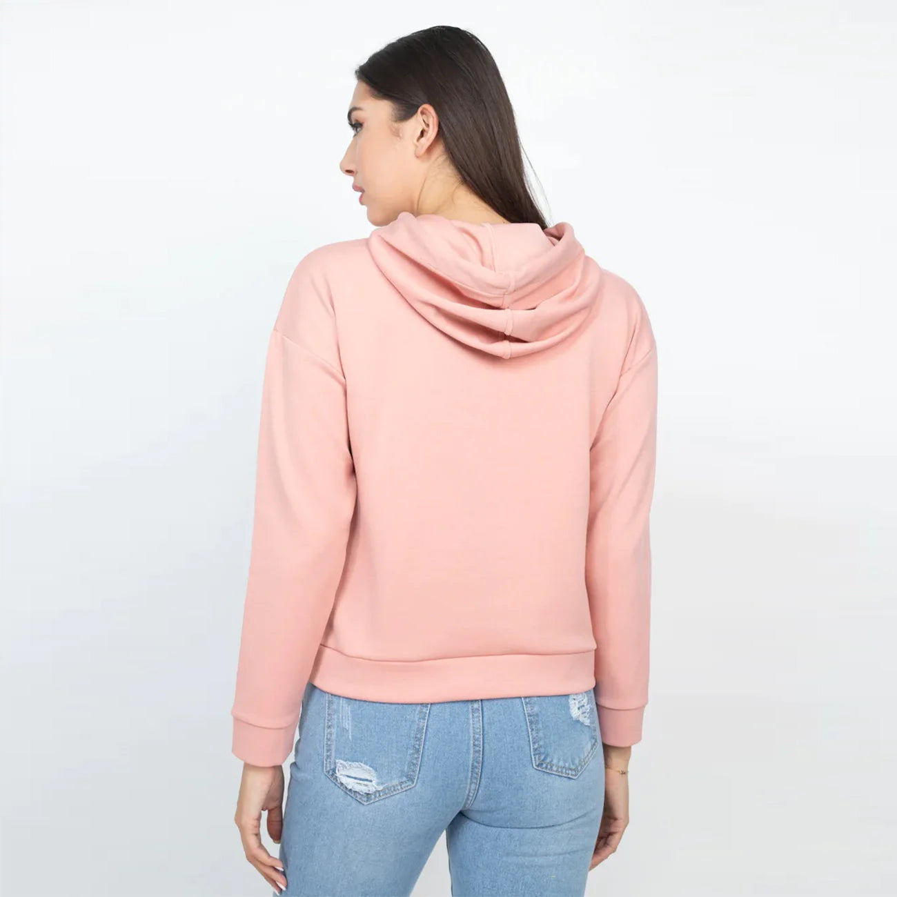 Drawstrings Long Sleeves Hoodie Sweater - Peach