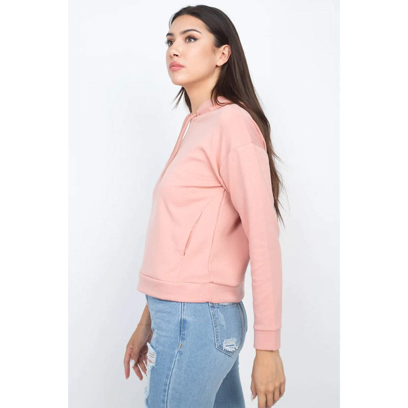 Drawstrings Long Sleeves Hoodie Sweater - Peach