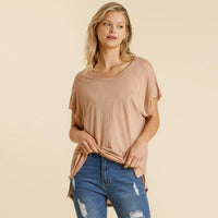 Dusty Blush Dolman Sleeve Neck Women's Top With Side Slit