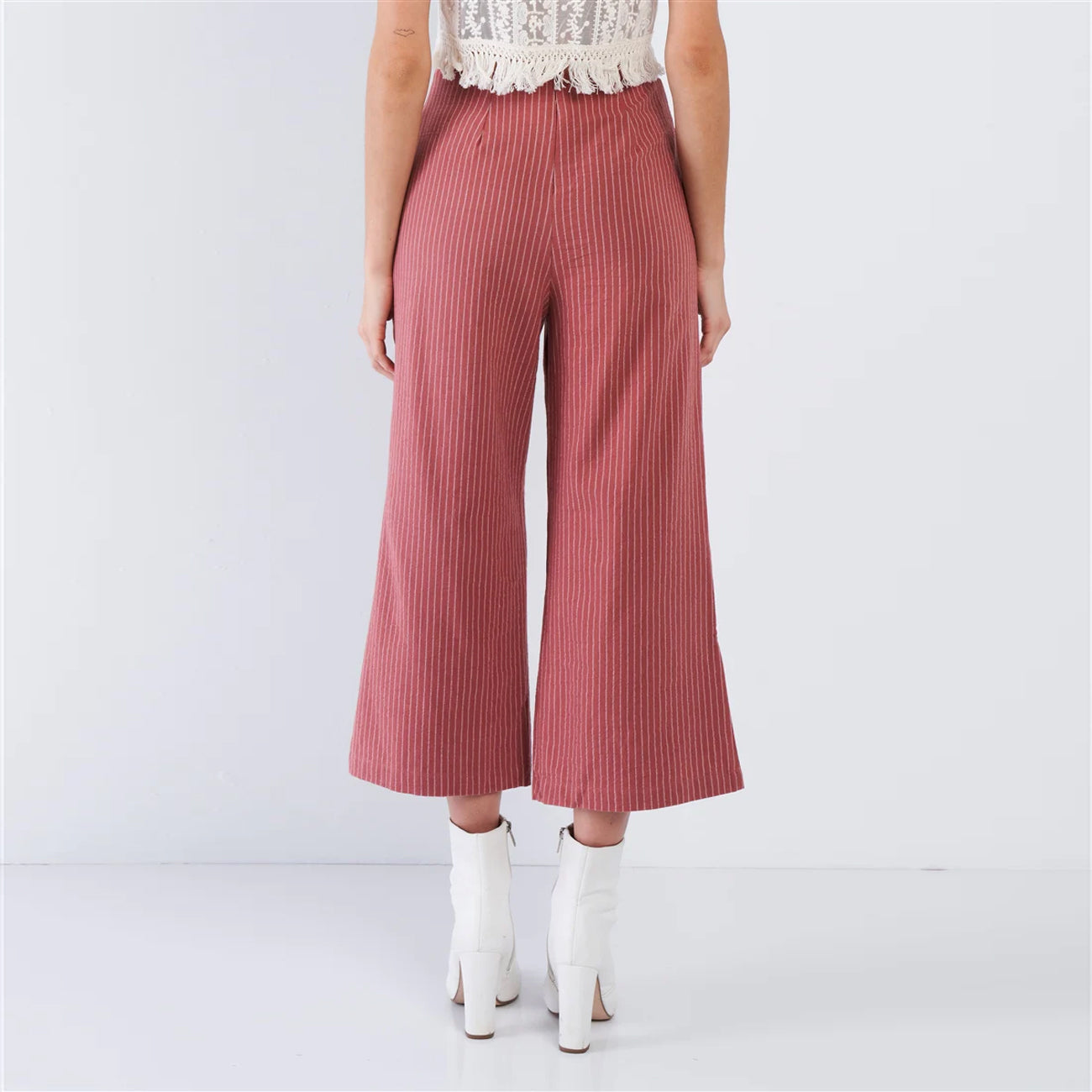 Dusty Rose Pink Cotton Pinstripe Gaucho Women's Pants