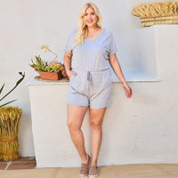Elastic Band Side Pocket Solid French Terry Romper