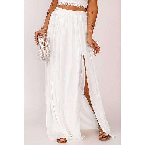 Elastic Waistband Split Maxi Skirt