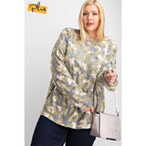 Faded Sage Printed Rayon Pullover Plus Size Women's Top