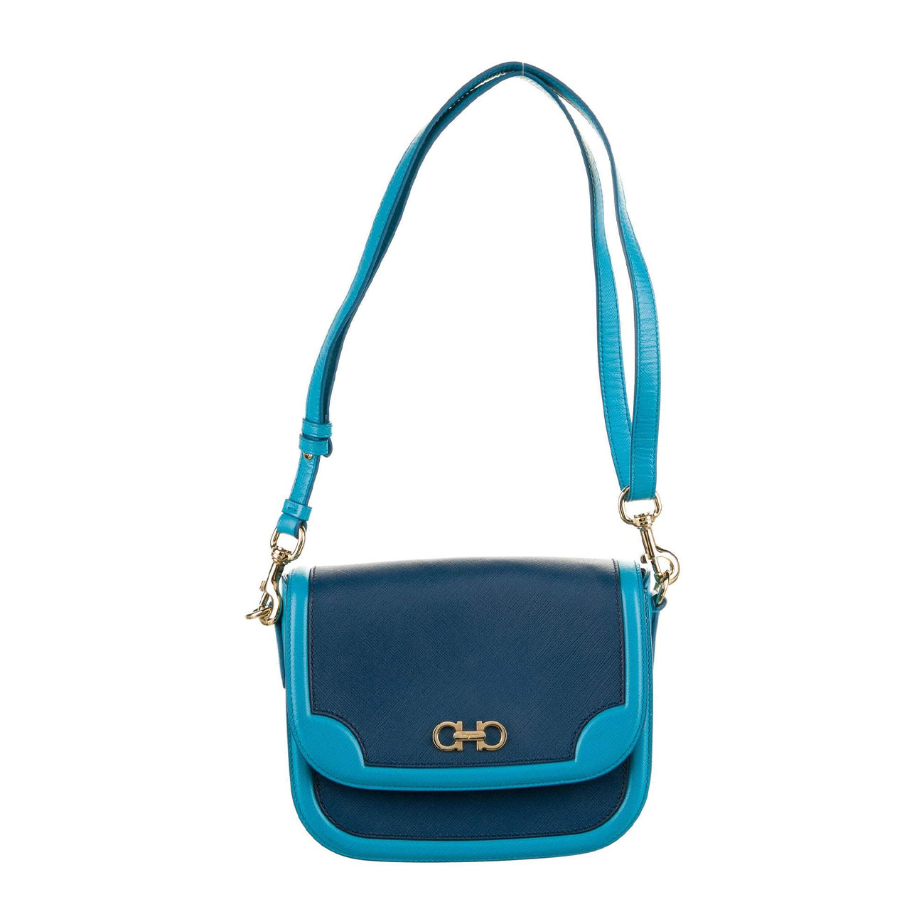 Ferragamo Greta Blue Cross Grain Calf Leather Gancini Crossbody
