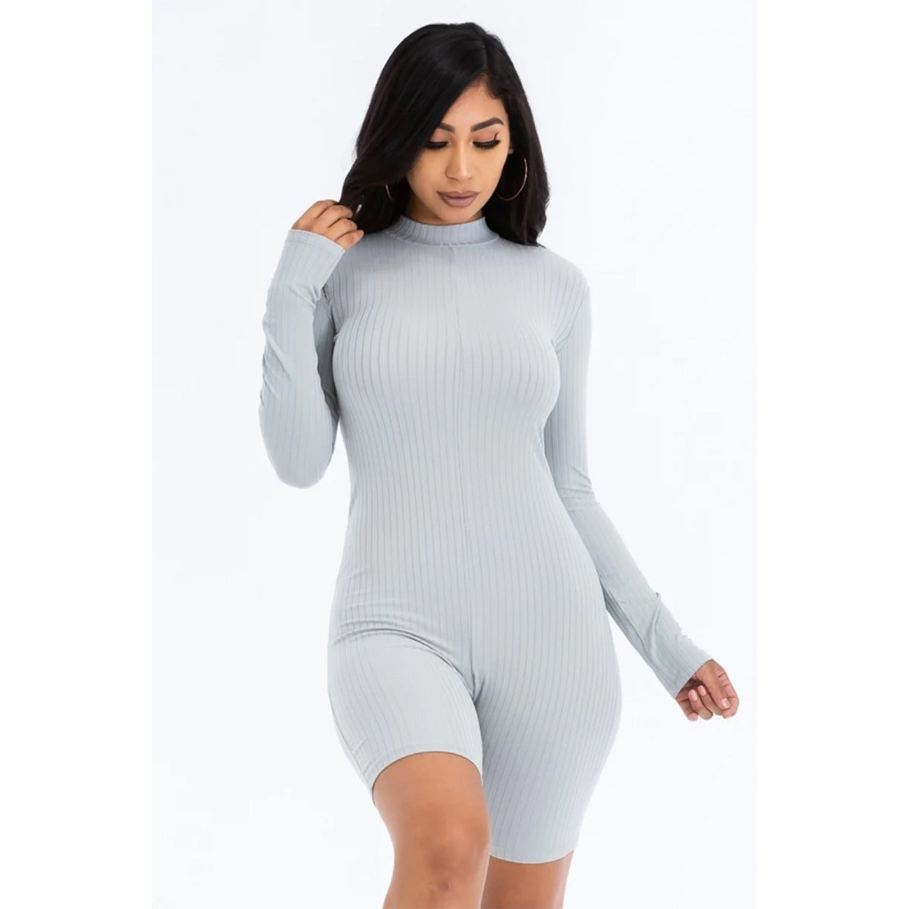 Fitted Mock Neck Ribbed Knit Romper